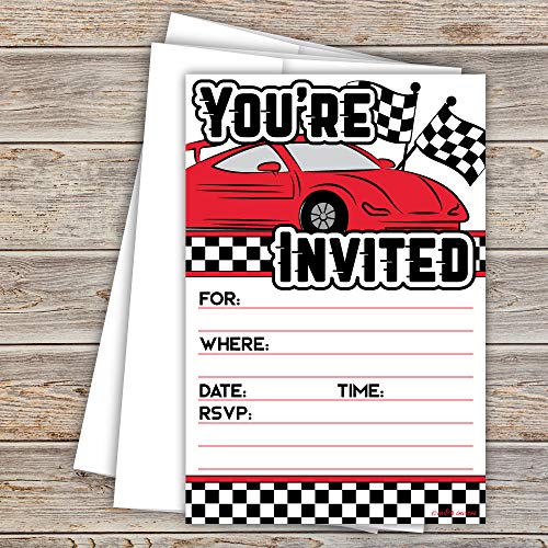 Race Car Invitations (20 Count) with Envelopes - Auto Racing Party