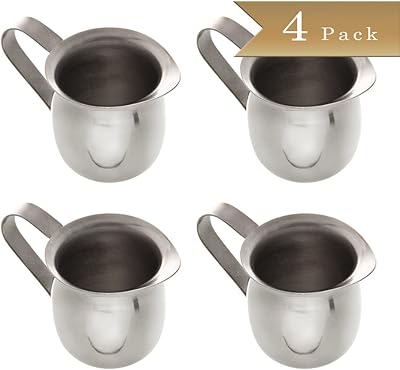 TrueCraftware (Set of 4) 3 Oz Stainless Steel Brewing Pitchers - Espresso and Cream Bell Pitchers