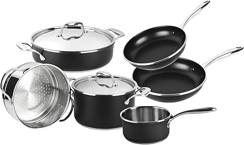 Magefesa Prisma - Juego de utensilios de cocina de 8 piezas, sartenes y ollas, antiadherentes, fabricado en acero inoxidable duradero y resistente,