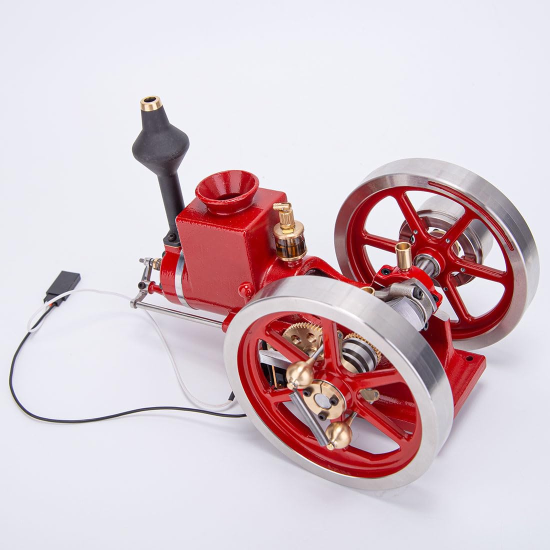 BuildCubes ENGINE HM-01 Hit and Miss Kit de Modèle de Moteur à Eessence, 7cc Horizontal Stationnaire 4-Temps Métal Moteur à Combustion Interne avec Levier de Vitesse Haute/Basse, Cadeau -KIT
