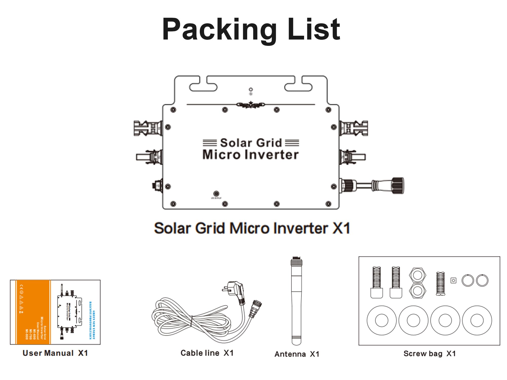 SolaMr Grid Connect Wechselrichter 800W 120V/230V Auto Output Voltage MPPT Grid Connected IP65 mit WiFi und Mobile Phone APP Überwachung für kleine Solaranlagen-MI-Y800W