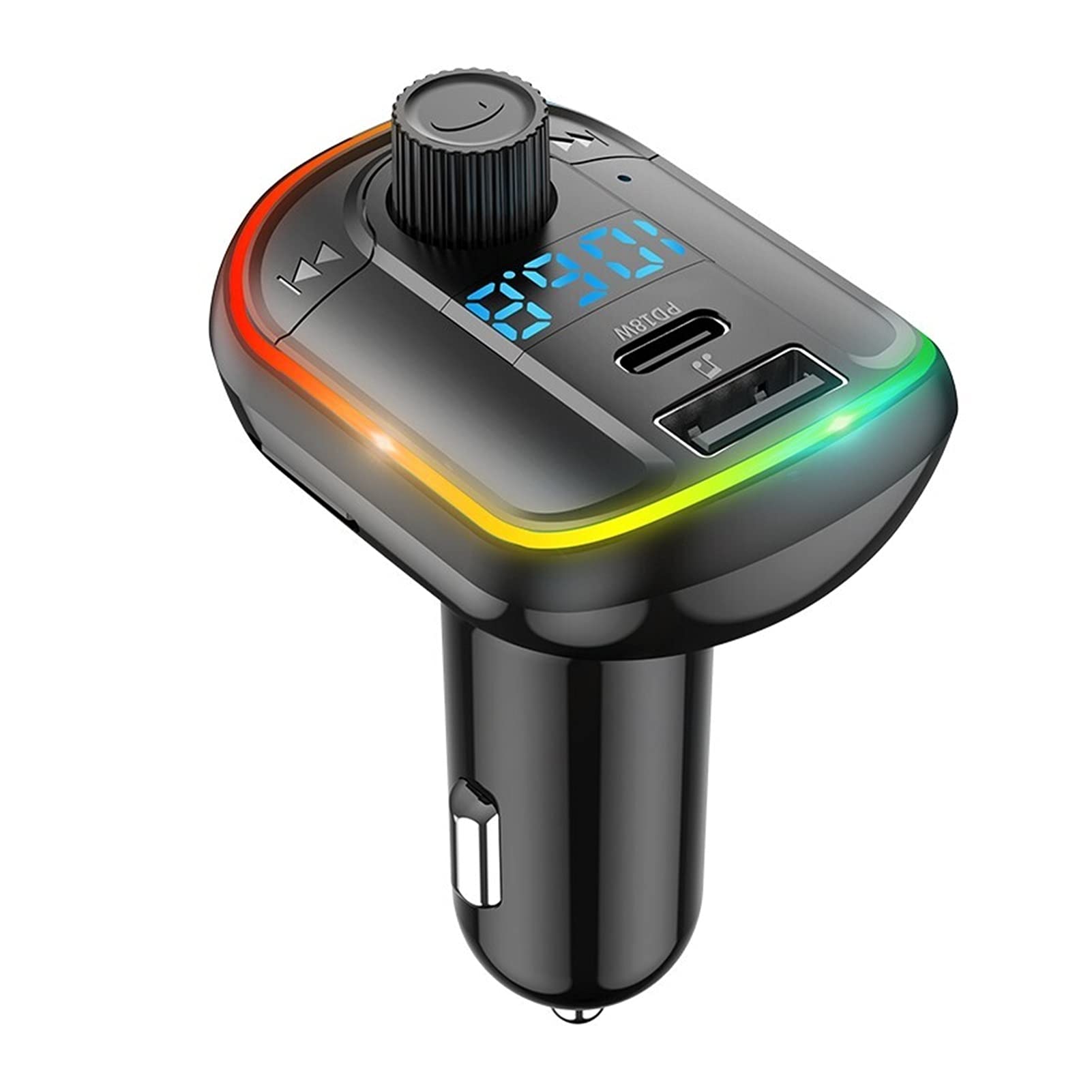 Adattatore Audio Bluetooth. FM. Trasmettitore Auto Kit Vivavoce Bluetooth Wireless Bluetooth 5.0 MP3. Giocatore USB PD 18W. Fast Caricabatterie Vivavoce colorato Atmosfera Colorata