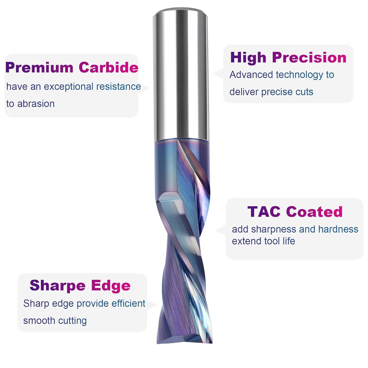 SpeTool Downcut Spiral CNC Router Bit, 1/2 Inch Shank 1/2 Inch Cutting Diameter 1-1/4 Cutting Length, TAC Coated Solid Carbide End Mill for Wood Carving