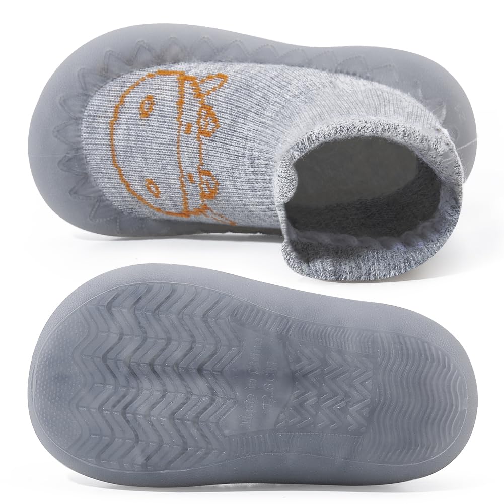 TARANIS Baby Sock Shoes Walking Shoes Infant Breathable Slippers with Soft Rubber Sole Boys Girls Grip Socks Gray25