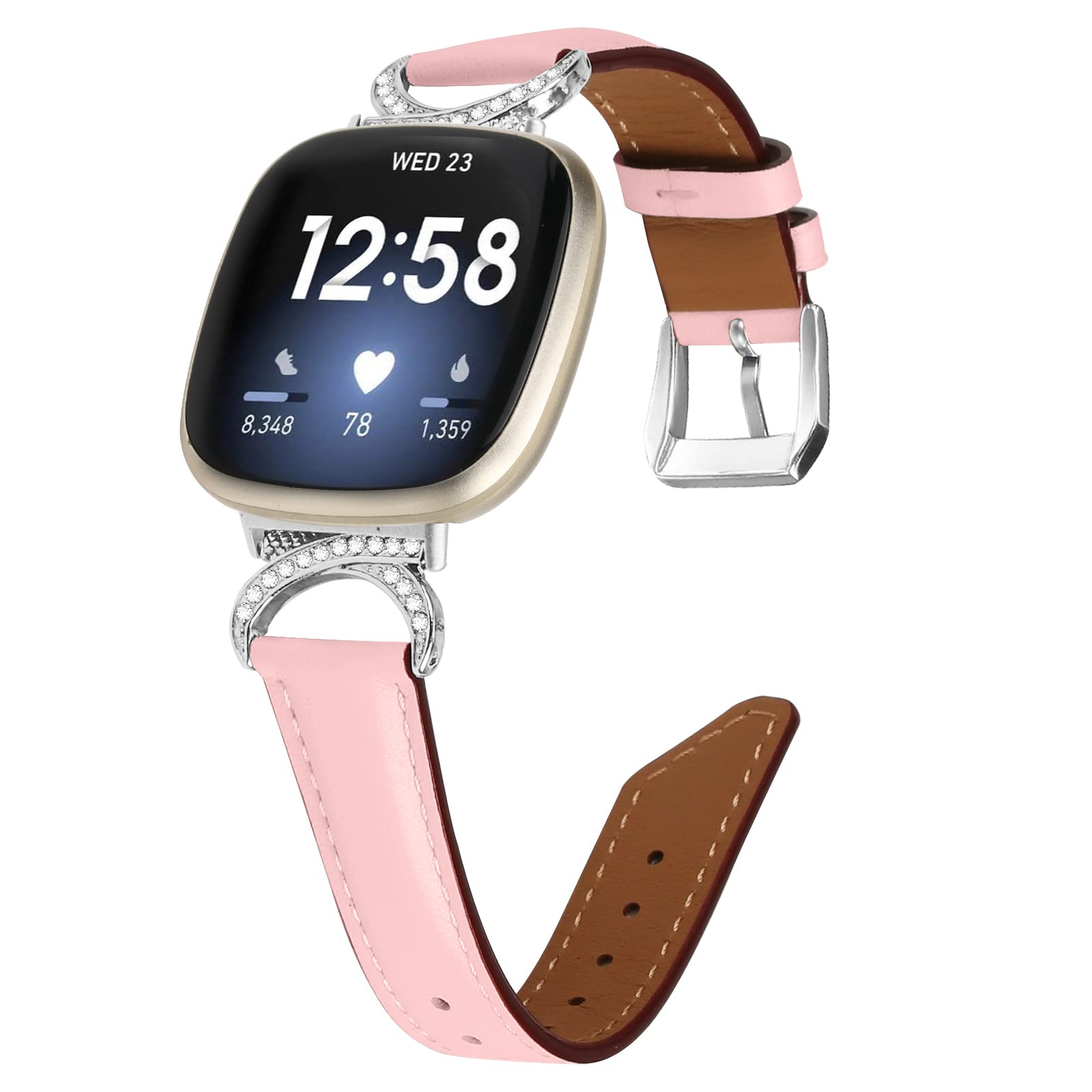 Skórzane paski pasują do Fitbit Versa 4 Versa 3, skórzane i metalowe, zamienne paski do zegarków, opaski na rękę, bransoletka, akcesoria do smartwatcha Fitbit Sense / Fitbit Sense 2, morelowe