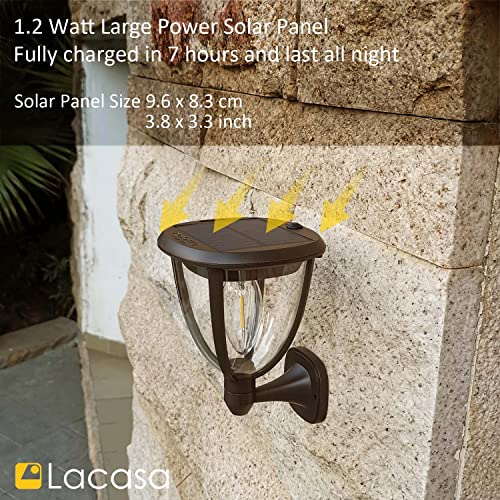 Lacasa 2 Pack Solar Wall Lights Outdoor, IP65 Waterproof Solar Sconce Lights with 2 Modes Dusk to Dawn LED Post Lights - Image 2