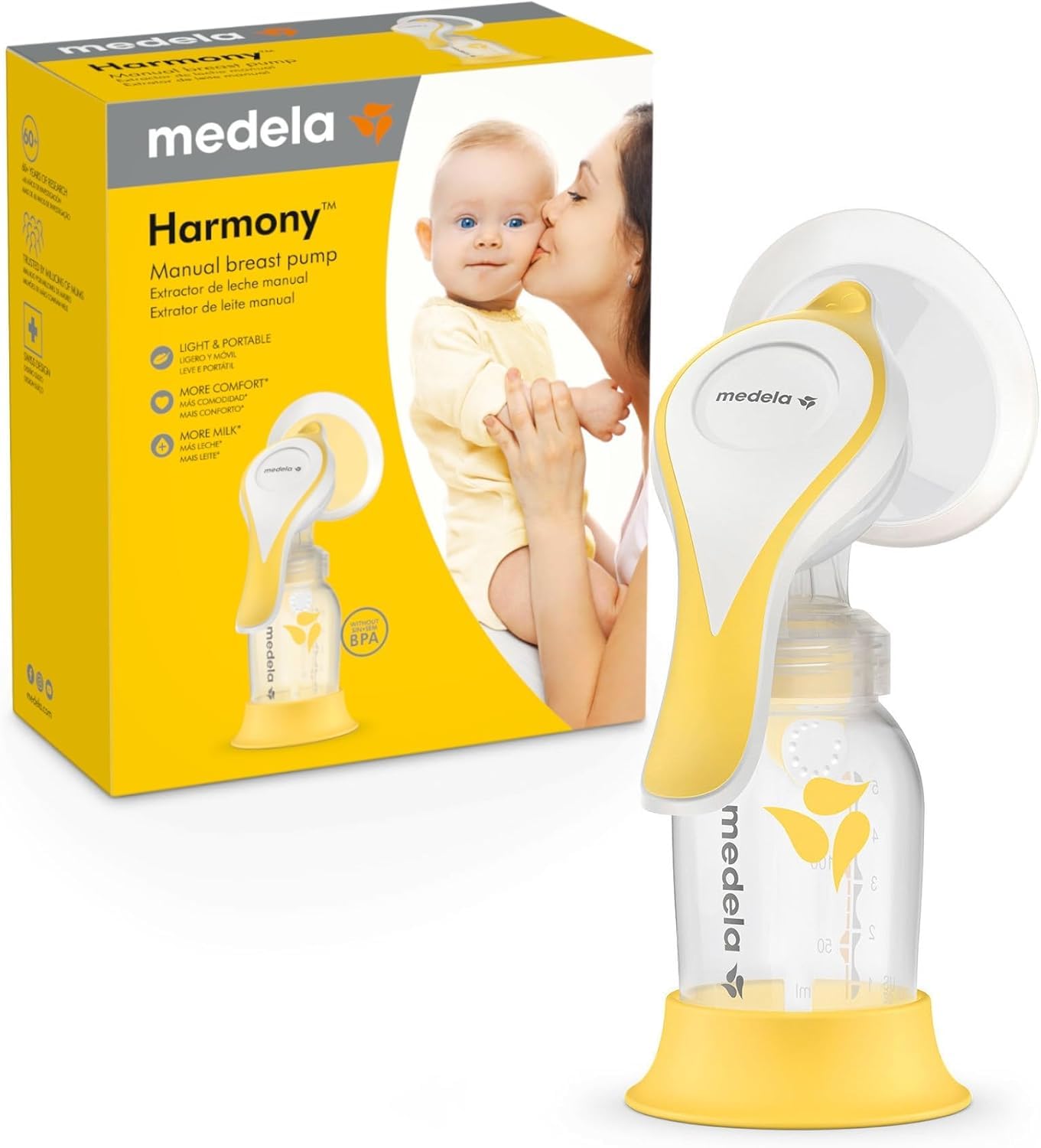 Medela Harmony Manual Breast Pump, Compact Swiss Design with PersonaFit Flex Shields and Medela's 2-Phase Expression Technology