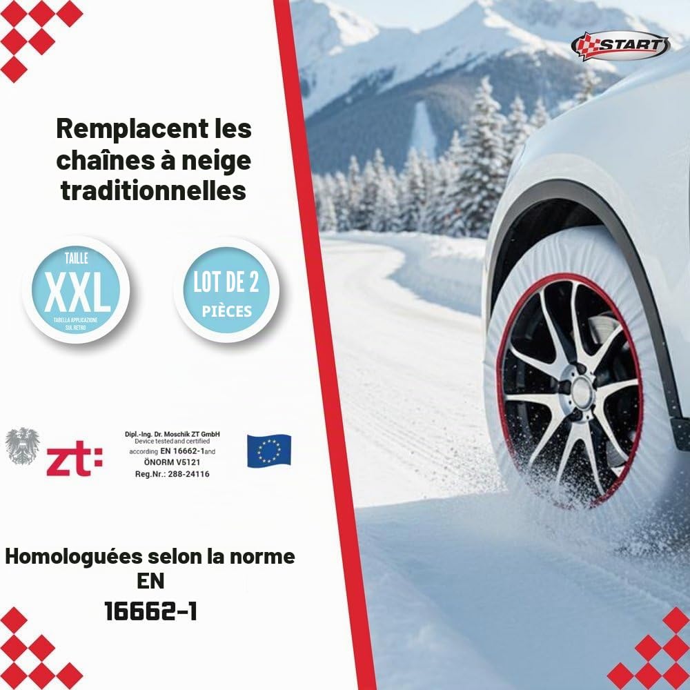 Start Chaussettes de neige taille XXL adaptées pour voitures SUV et véhicules commerciaux n'endommagent pas les jantes et faciles à monter