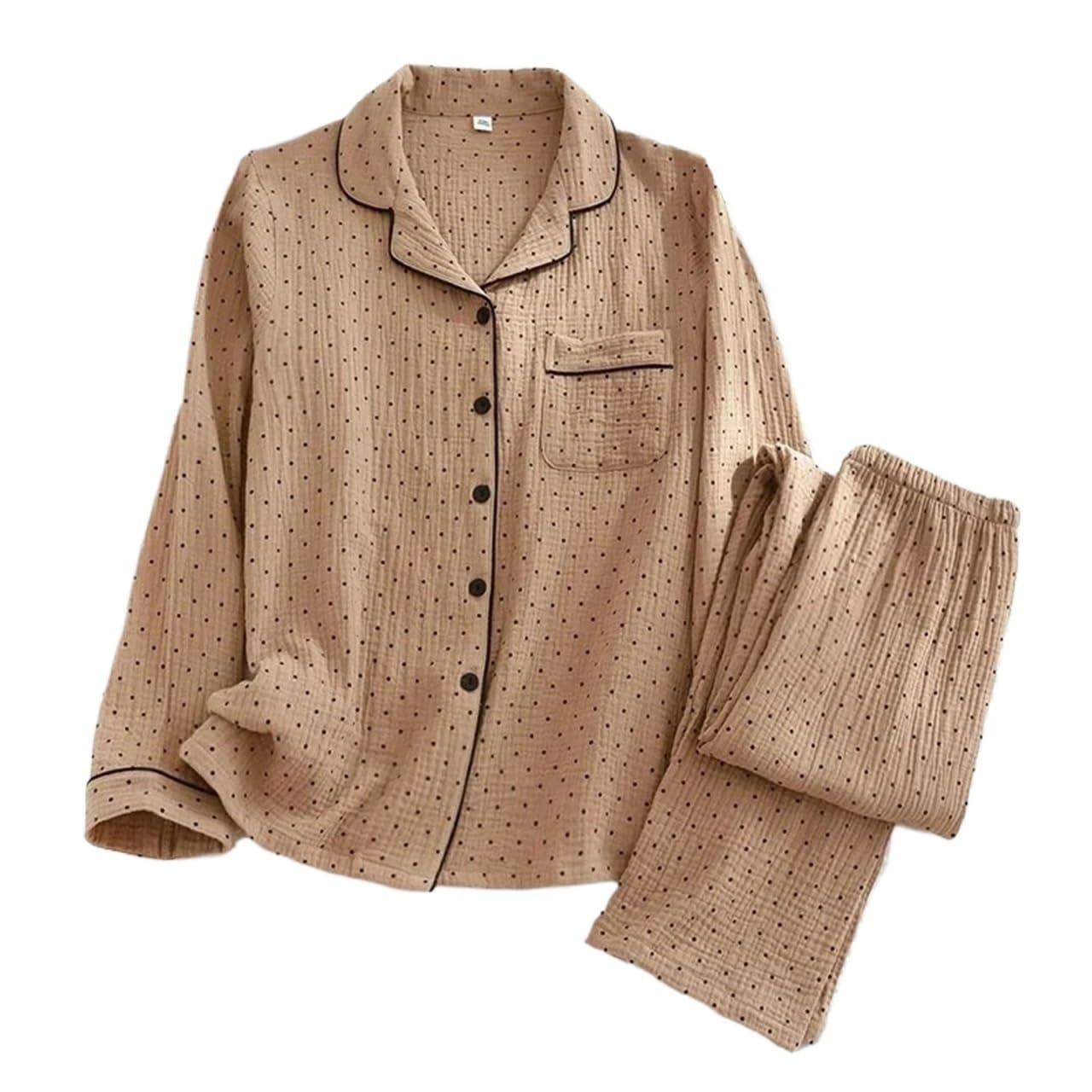 Pijamas de Gasa algodón for Mujer, Ropa Dormir con Dibujo Lunares, Conjunto 2 Piezas for Primavera, for, Verano para Descanso en casa