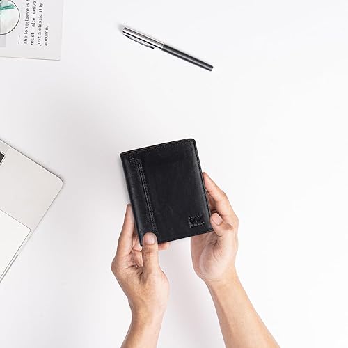 Miniatura 5 de SHINKO Cartera de cuero italiano para hombre, portatarjetas de cuero genuino Vachetta billetera larga plegable para hombre, versátil para hombre,