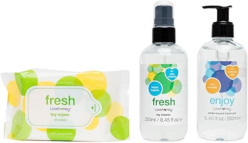 Lovehoney Kit de limpieza de juguetes sexuales, 25 toallitas, aroma a aloe vera, 8.5 onzas líquidas lubricante y limpiador en aerosol, paquete de