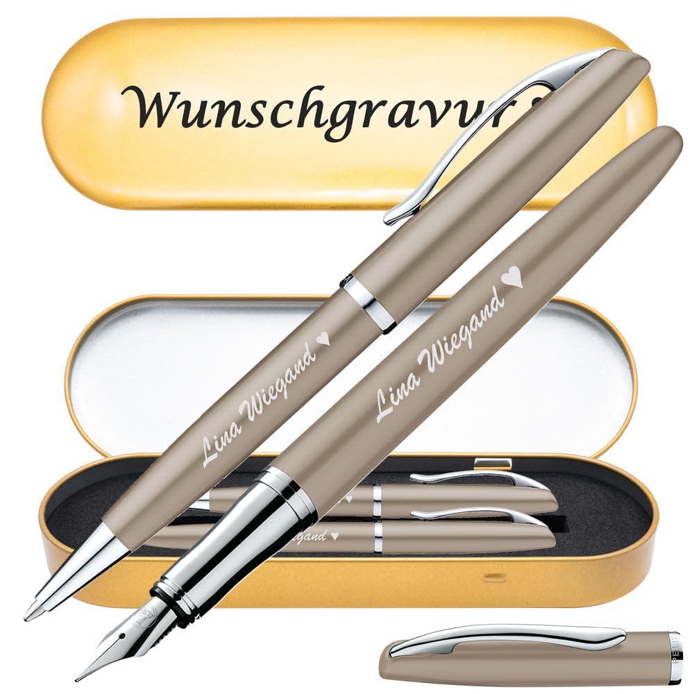 Pelikan Schreibset Füllhalter & Kugelschreiber Jazz Noble Elegance Taupe mit Gravur inkl. Geschenkbox mit Gravur