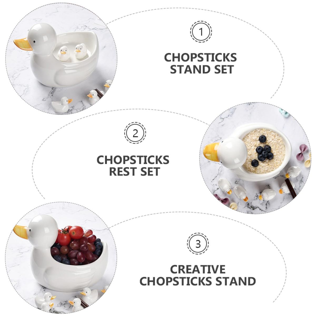 Support à Baguettes en Céramique Blanche Adorable de Canard, Set de 3 Pièces Lisse et Délicat, Facile à Nettoyer, Décoration de Table Japonaise