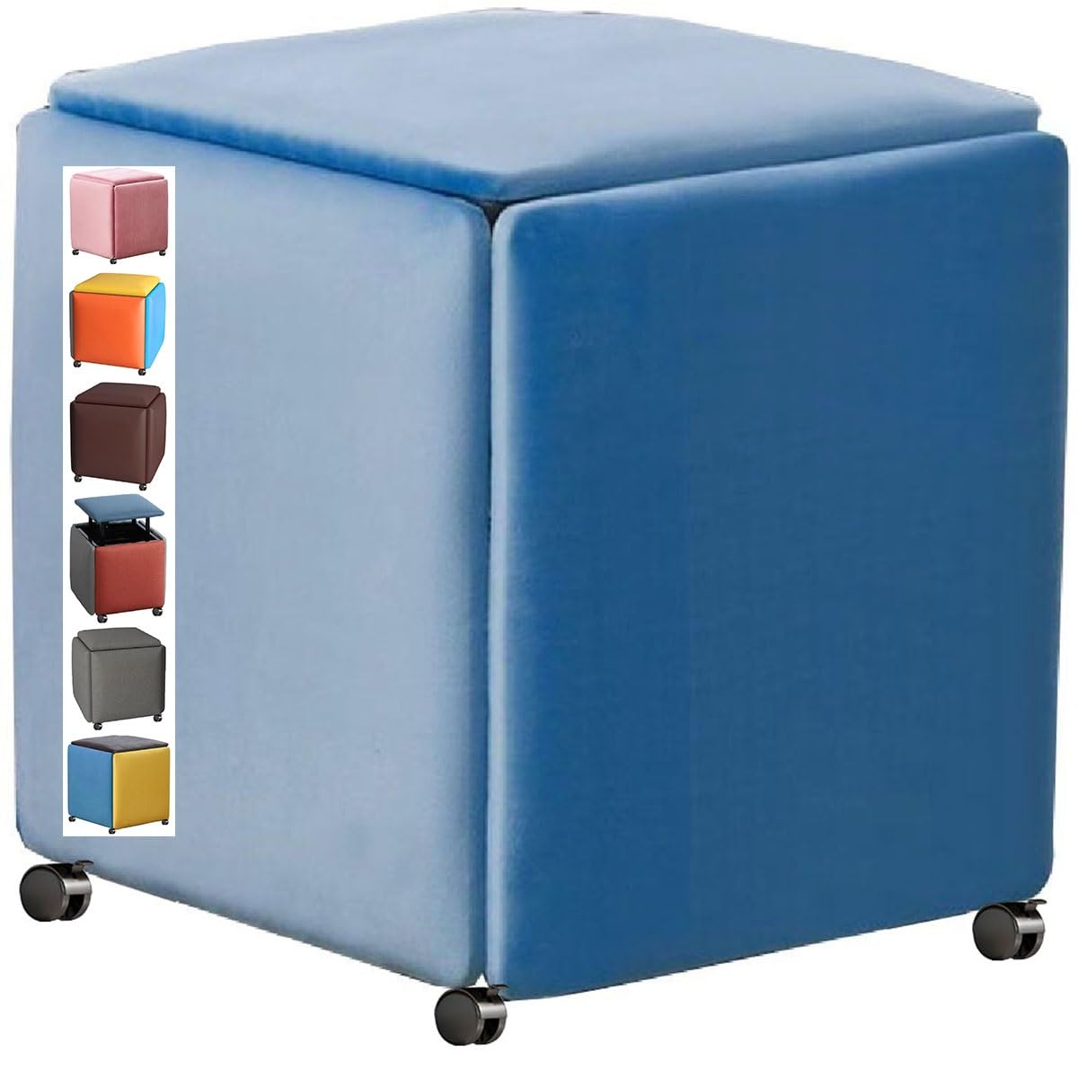 GDMDPTE 5-in-1 Stackable Ottoman Cube Chair Versatile Footstool & Storage Seat Rolling Pouf Ottoman Creative Cube Sofa for Living Room Entryway and Bedroom