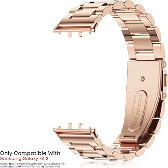 BDIG Compatible Samsung Galaxy Fit 3 Strap, Stainless Steel Replacement Bracelet Adjustable Buckle Strap for Samsung Galaxy Fit 3 Rose Gold