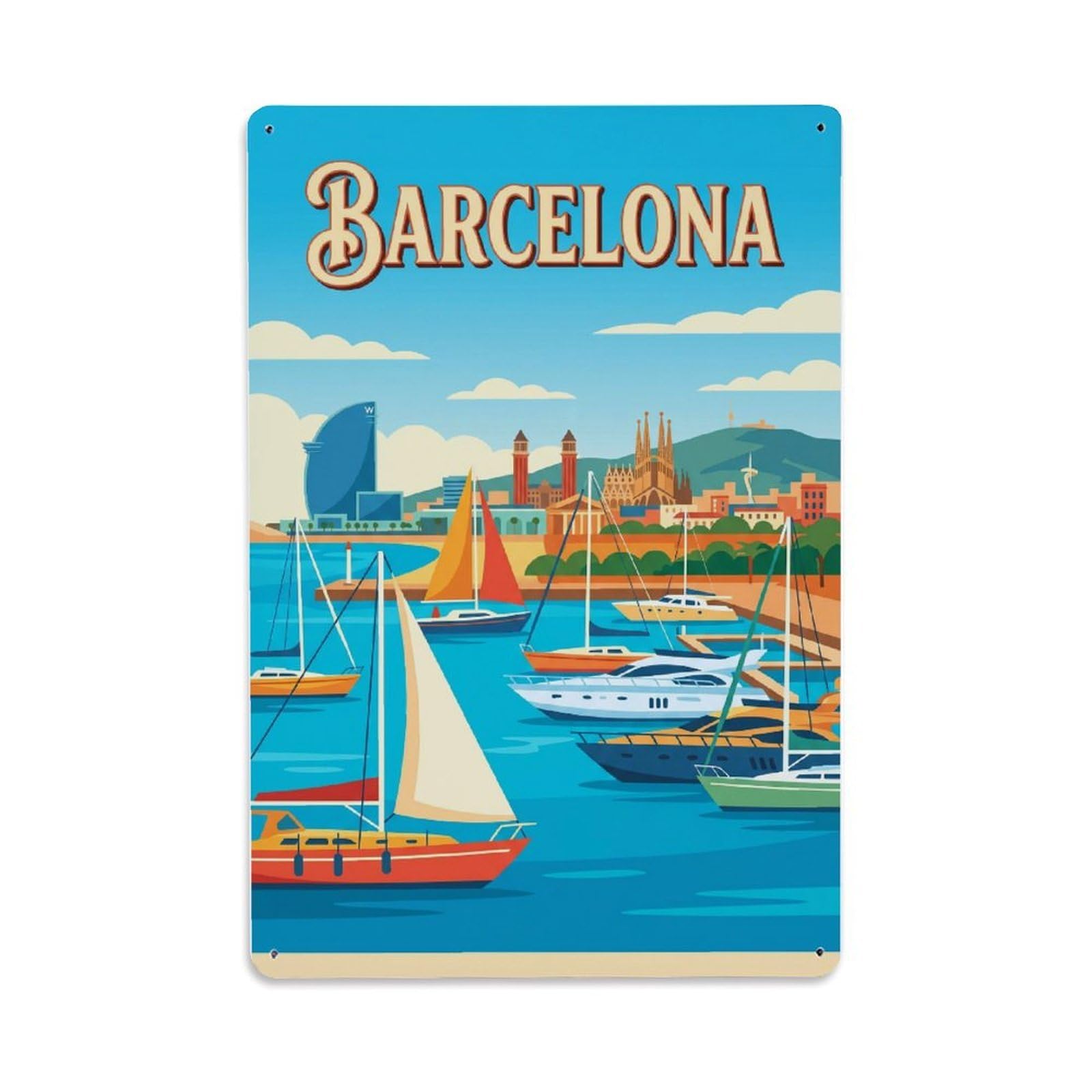 Vintage Travel Waterfront Spain Scenic Metal Tin Sign Plaque Wall Decor for Cafe, Club Bar, Office, Home Garden Metal Poster 8x12Inch