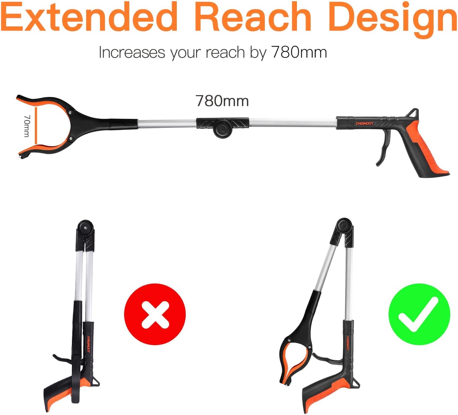 Grabber Reacher Tool, ENGiNDOT Foldable Pickup Tool for Rubbish Lifting