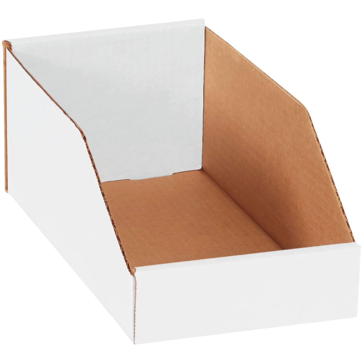 Top Pack Supply Open Top Bin Boxes, 6" x 12" x 4 1/2", White (Pack of 50)