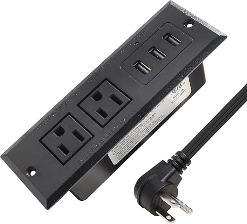 Regleta de alimentación de escritorio con toma de corriente de escritorio empotrada USB, 2 tomacorrientes, 3 puertos USB (15 W3 A), estación de