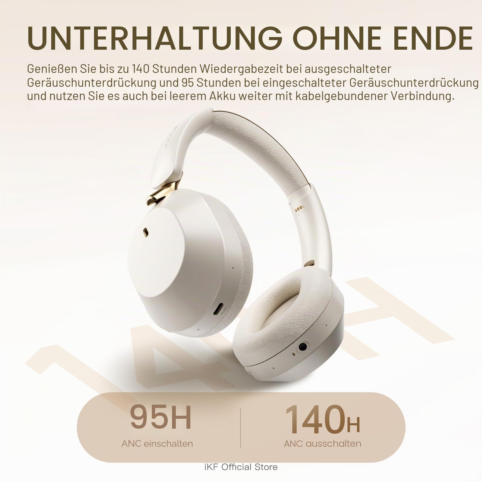 iKF Solo Pro Kabellose Kopfhörer, Adaptiv ANC, Hi-Res, 140 h Akkulaufzeit | Bluetooth Over-Ear Headset, Spatial Audio, Kopfverfolgung, Transparenz Modus, Tiefer Bass, Alltag, Büro, Schwarz/Ro