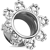 messing flachstange 5mm Double Flared Tunnel Edelstahl; Tribal Herz Motiv Aufsatz Messing; Schraubverschluss