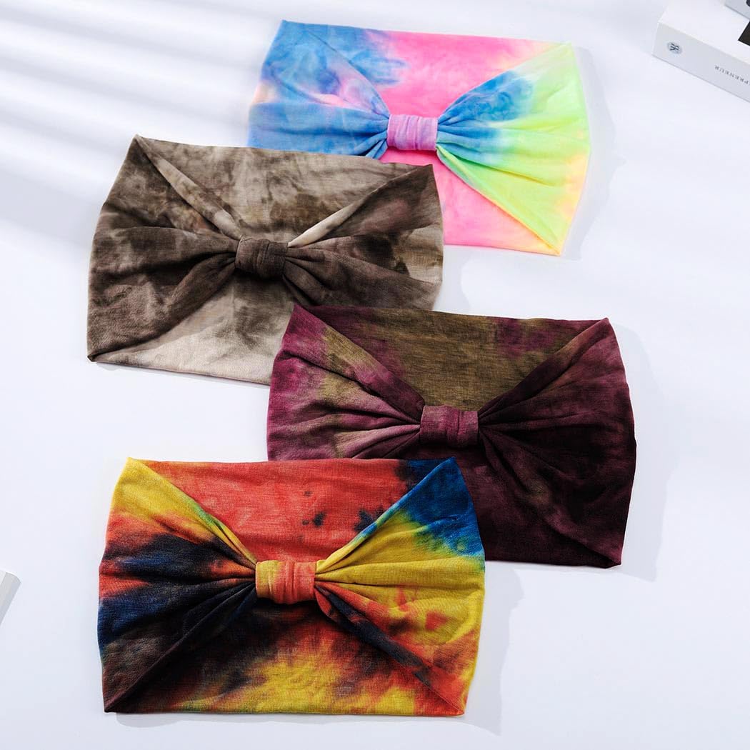 Fasce larghe elasticizzate annodate per capelli, elastiche, per yoga, allenamento, corsa, sport, tie dye, grandi fasce africane per la testa, per donne, 4 pezzi