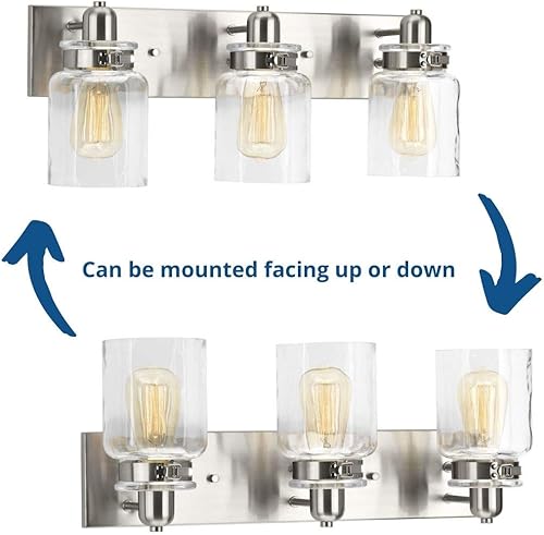 Miniatura 16 de Calhoun Collection - Lámpara de baño de cristal transparente con 3 luces, níquel cepillado