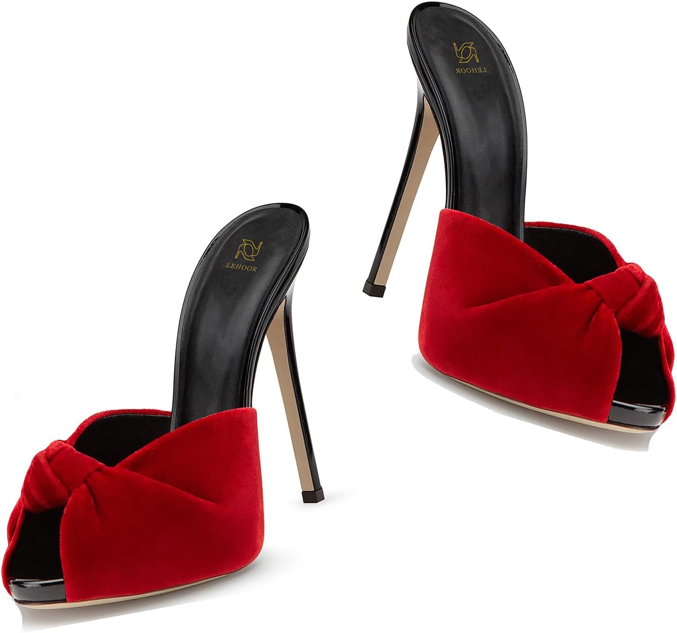 LEHOOR Women Stiletto Heels - Velvet Slip-On Mules