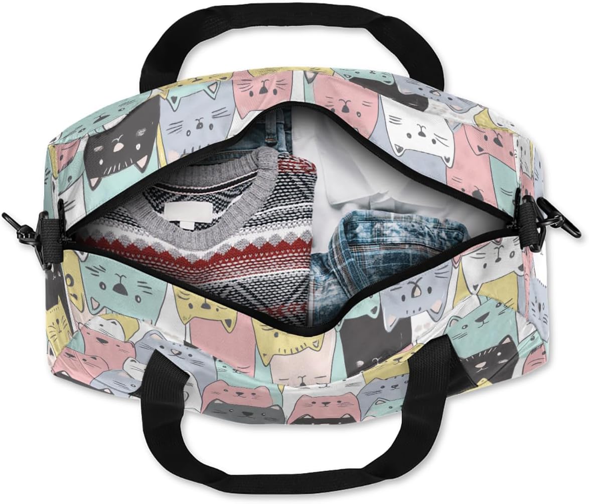 Cute Cats Kids Duffle Bag Girls Dance Lightweight Water Resistant Foldable Sports Gym Bag Travel Weekender Overnight Sleepover Carryon Travel Bags for Teen Girls Practice Gymnastic Ballet