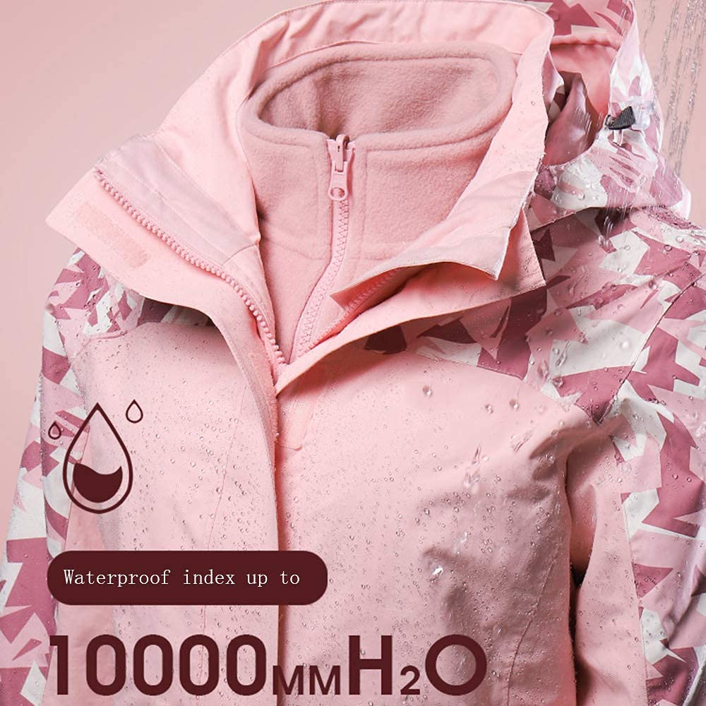 MU Chaqueta de Esquí de Invierno 3 en 1 para Hombre con Forro de Lana Capucha Desmontable Invierno Caliente Resistente Al Agua Snowboard Chaqueta de Snowboard Impresión Moda Ropa Rompevientos/Green/Xx