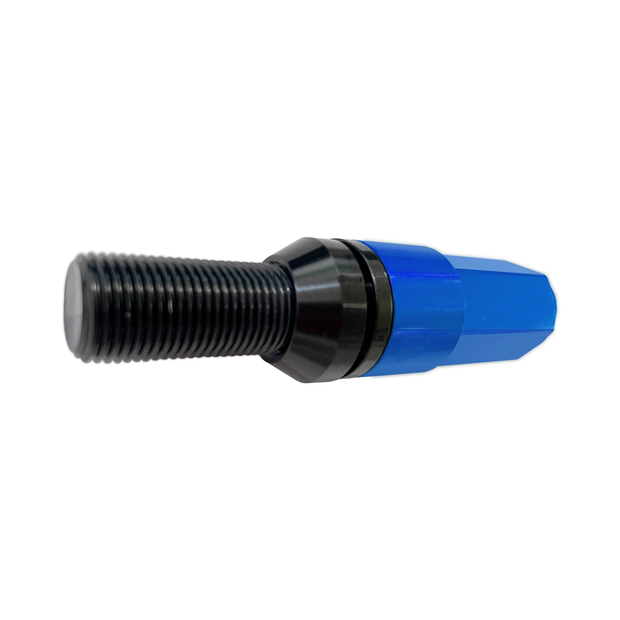 OMP SPEED Set 20 Schwarze Radschrauben mit M14X1.25 Metrisch 17-19 Lang Gewinde 28MM mit Blau Aluminium Protektor 7075 + DIN 12.9