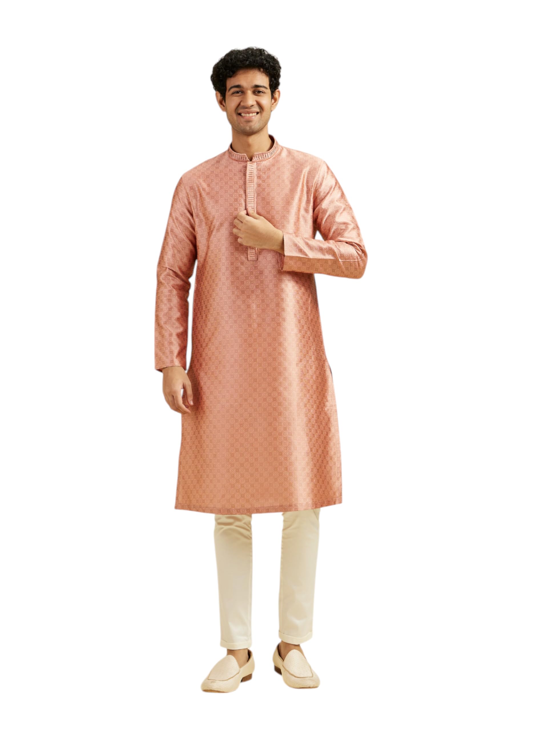 diwas by manyavar Men's Art Silk Jacquard Weave Kurta Set (2pcs)-picture-32