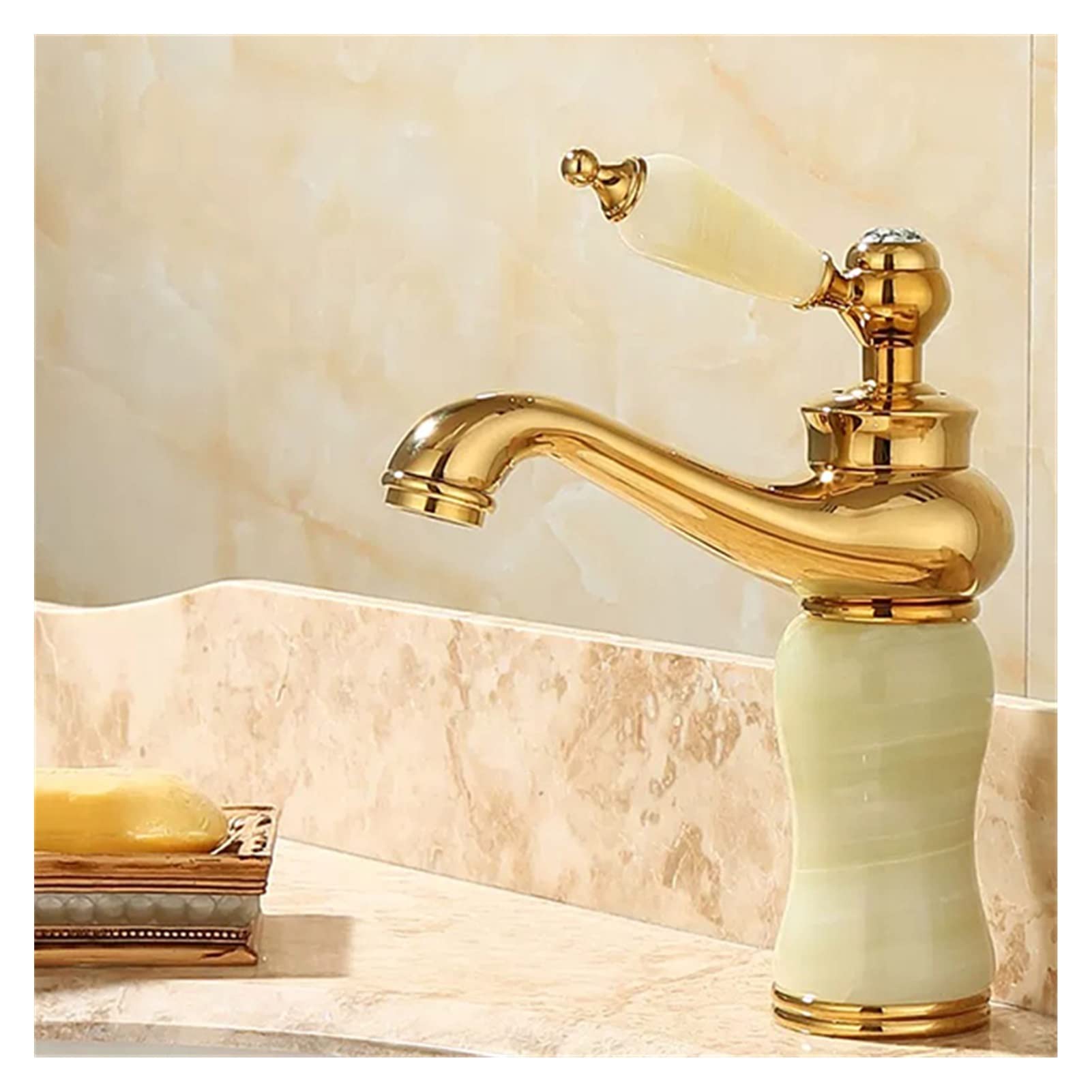 Bathroom Faucet Brass and Jade Faucet Bathroom Basin Faucet Sink Mixer Tap Gold Sink Faucet Bath Basin Sink Faucet Easy to Install(Blu)