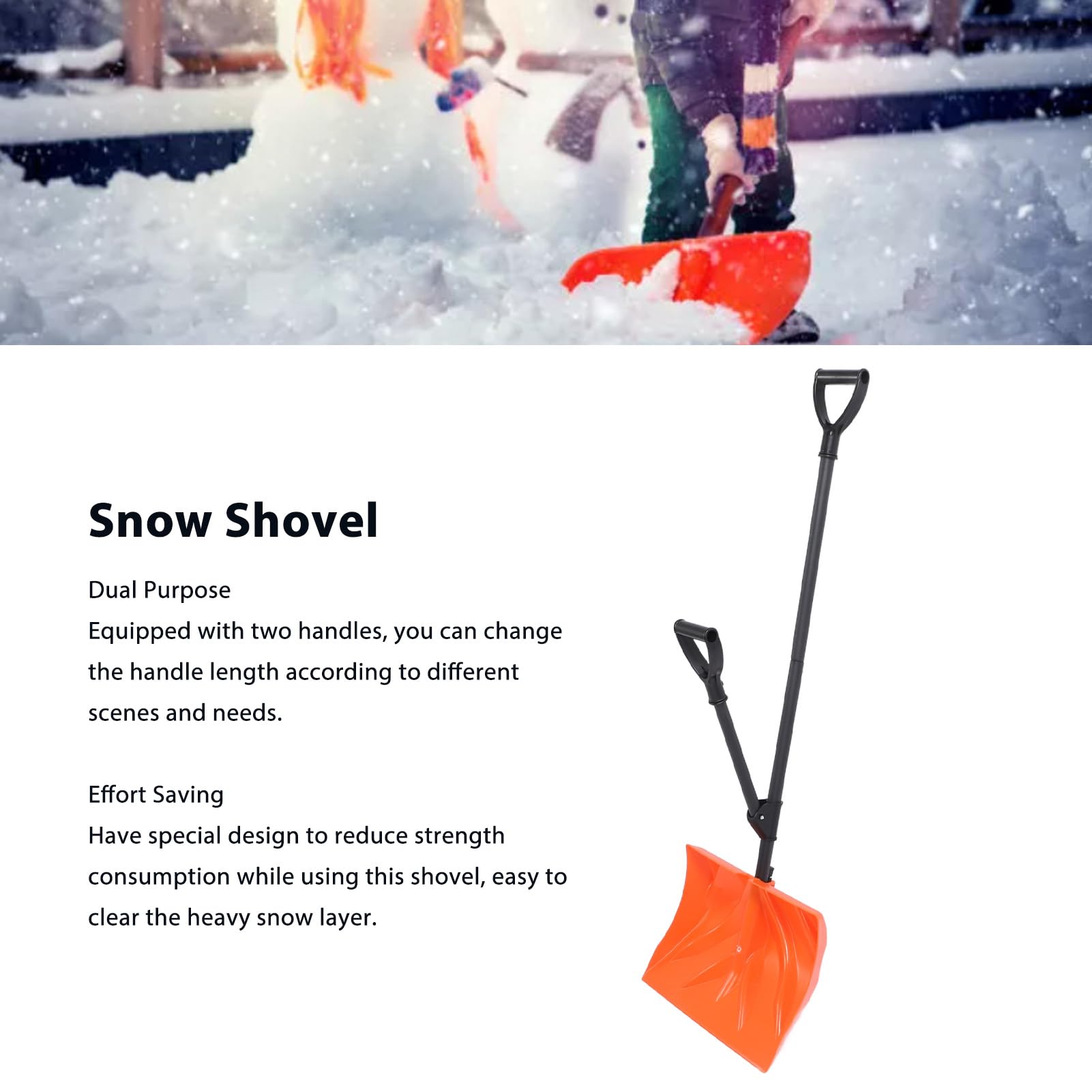 XHTLLO Portable Dual Purpose Snow Shovel, Effort Saving Anti Slip Handle, Plastic and Iron, Lightweight and Easy to Carry, Outdoor Garden Tool