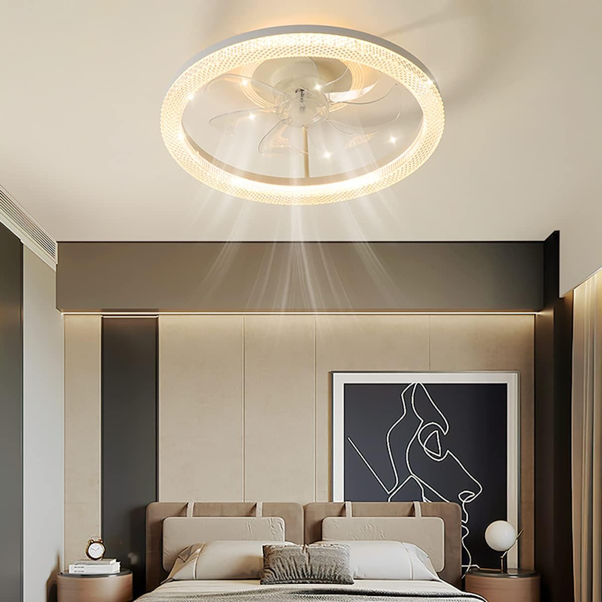 YUEGOO Fan with Ceiling Light,3 Colors Dimmable Silent Remote Control 48W Indoor 3 Speed Bedroom Small Fan Ceiling Lights with Timer Dining Room Lounge Fan with Ceiling Light/White