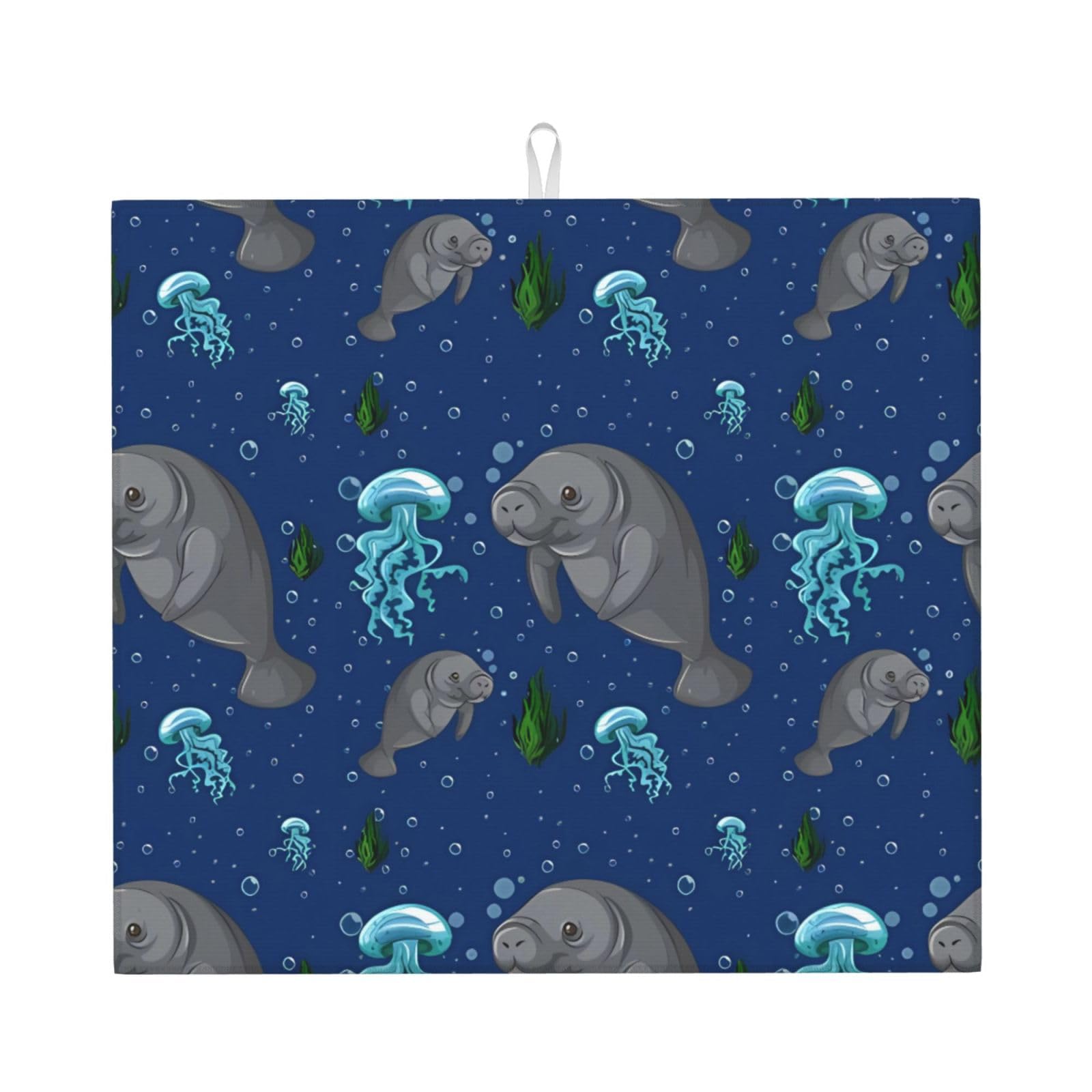 Yyhhaofa Black Manatee Prints Kitchen Drying Mat – Absorbent Dish Throw For Countertops, Non-Slip Quick-Dry Layer With Stylish Prints