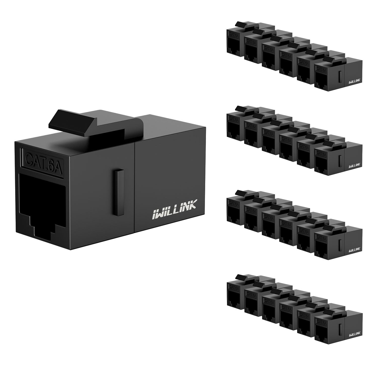 iwillink Lot de 25 coupleurs Keystone RJ45 Cat6A 10 Gbit/s femelle vers femelle Cat6A, adaptateur de coupleur Keystone UTP, coupleur Ethernet, prise Keystone, noir