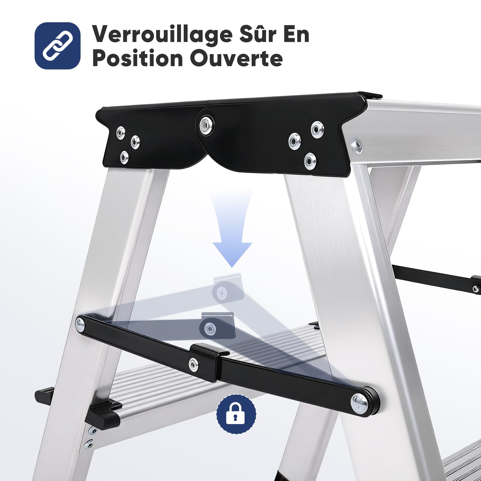 Sekey Escabeau 2 Marches Pliable en Aluminium, Marchepied Escamotable à Double accès, Marches Antidérapantes, Usage Domestique & Maison, Certifié TÜV SGS EN131 EN14183, Charge Jusqu’à 150 kg