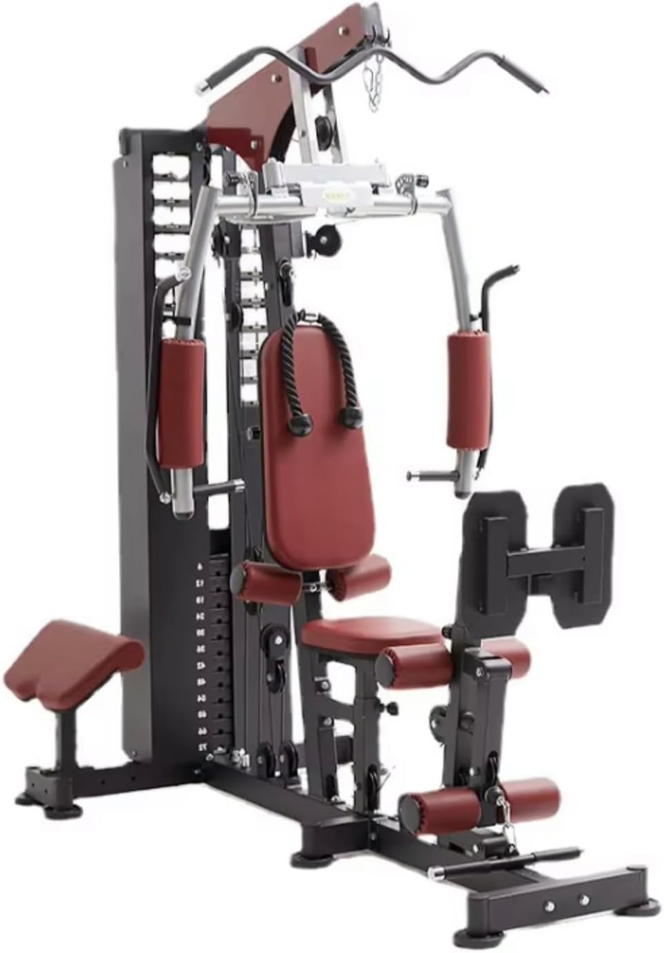 Home Gym Multi-Station, Red and Black, Weight Stack System, Full Body Workout Equipment