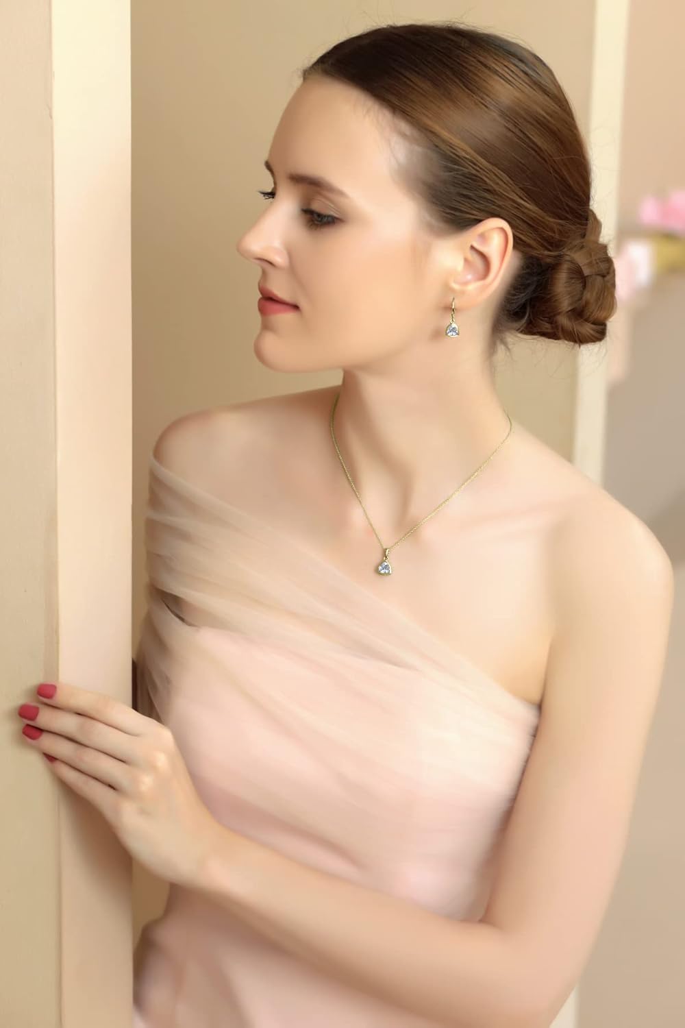 B. BRILLIANT Sterling Silver Trillion Bezel-Set Pendant Necklace & Dangle Leverback Earrings Set Made with AAA Cubic Zirconia