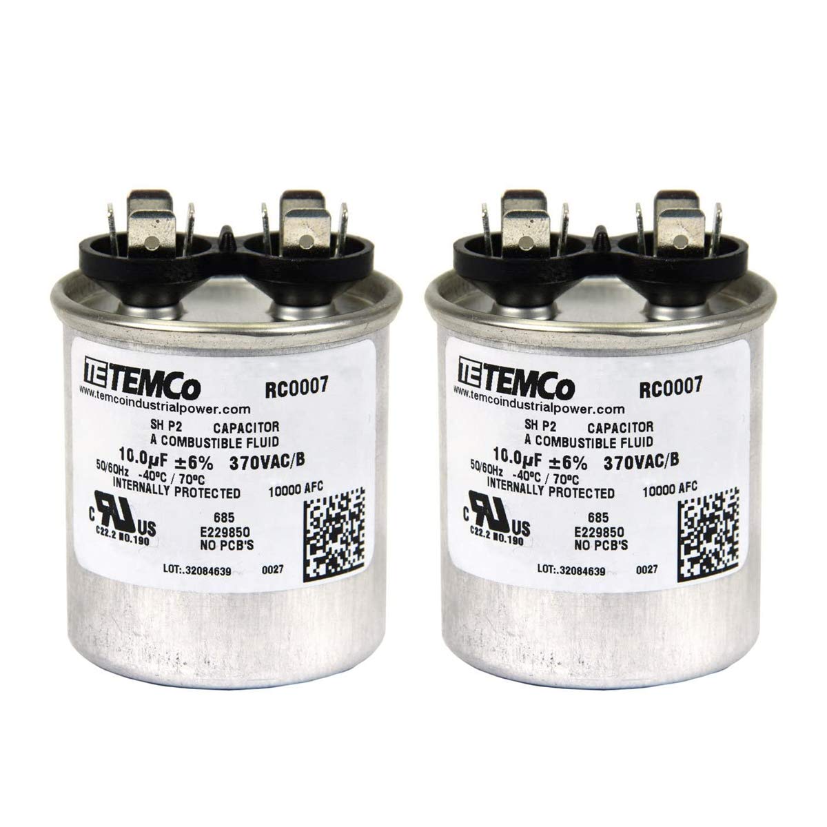 2 Pack TEMCo 35 uF Run Capacitor CBB65, 35 MFD, 370V, Round, 50/60Hz | for HVAC AC Fan, Motor, Blower Applications