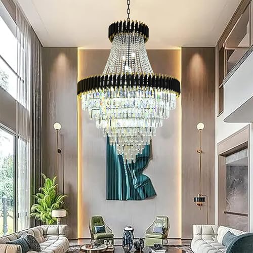 Miniatura 2 de Candelabro de cristal negro, lámpara de techo redonda, cristal K9 de 7 niveles, lámpara de cristal moderna extra grande de 40 pulgadas para hotel,