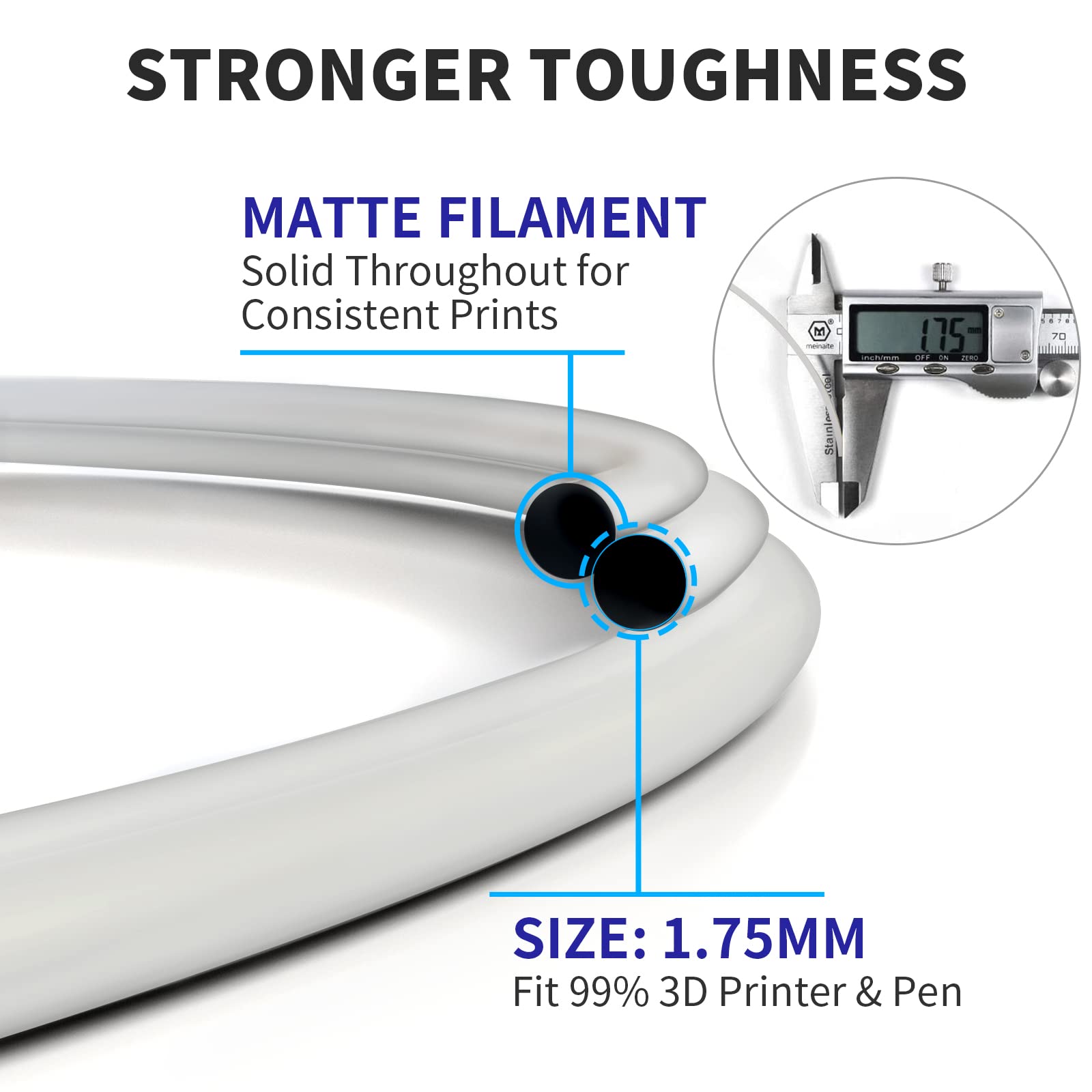 GIANTARM Matte PLA Filamento, Filamento 1,75 mm per Stampanti 3D, Opaco PLA Roll 1kg Bobina, Opaca Grigio Pietra