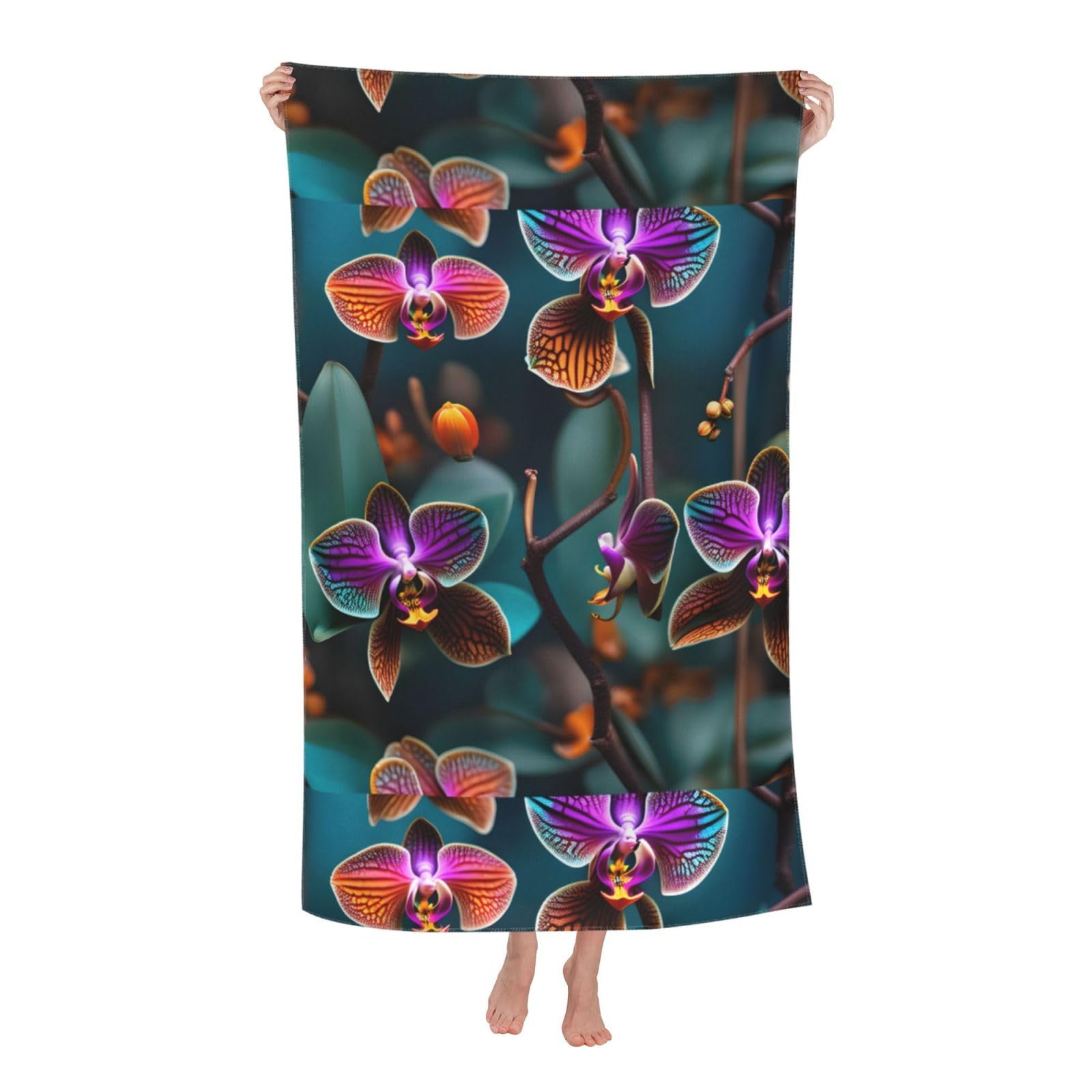 Cbaaghh Teal And Orange Orchid Print Adult Beach Towels,Beach & Pool Towel,Beach Towels,Towels For Camping
