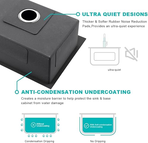 Miniatura 6 de Fregadero de cocina de 20 pulgadas con caída en la parte superior, de acero inoxidable, calibre 16, con 1 orificio para grifo, 20 x 16 x 9 pulgadas