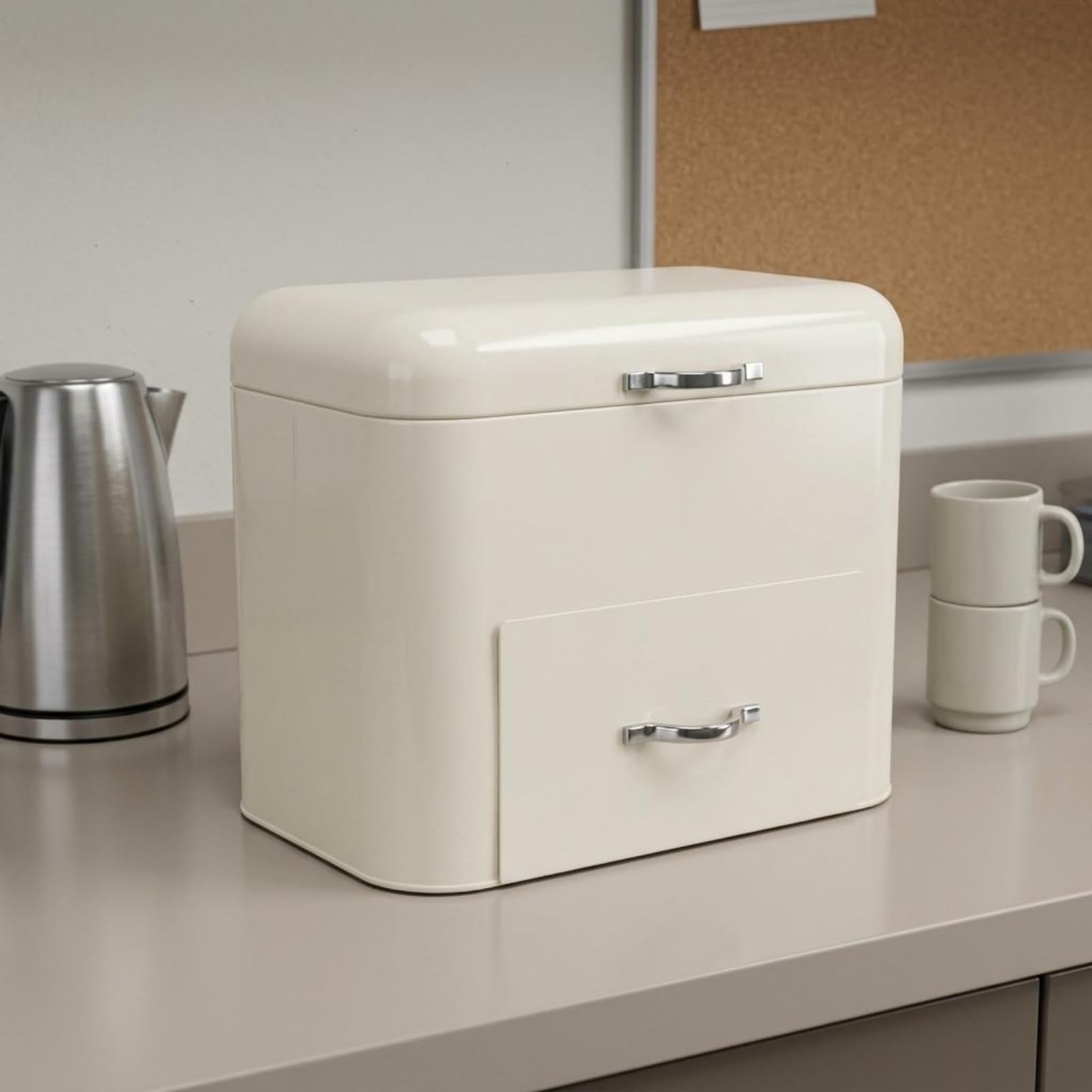 Contenedor de Almacenamiento de Cocina Bote Recipiente Organizador Metálico con Textura Lisa y Compartimento de Acceso Frontal Tapa de Doble Apertura, Negro