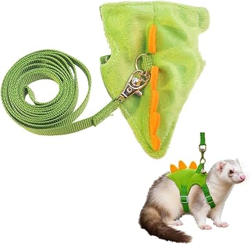 Ferret Harness and Leash Set Dinosaur Shaped Guinea Pig Leash Hedgehog Hamster Rat Harness Adjustable Ferret Stuff Hedgehog Accessories for Rabbit Bunny Teacup Chihuahua Mouse Small Pet, Green