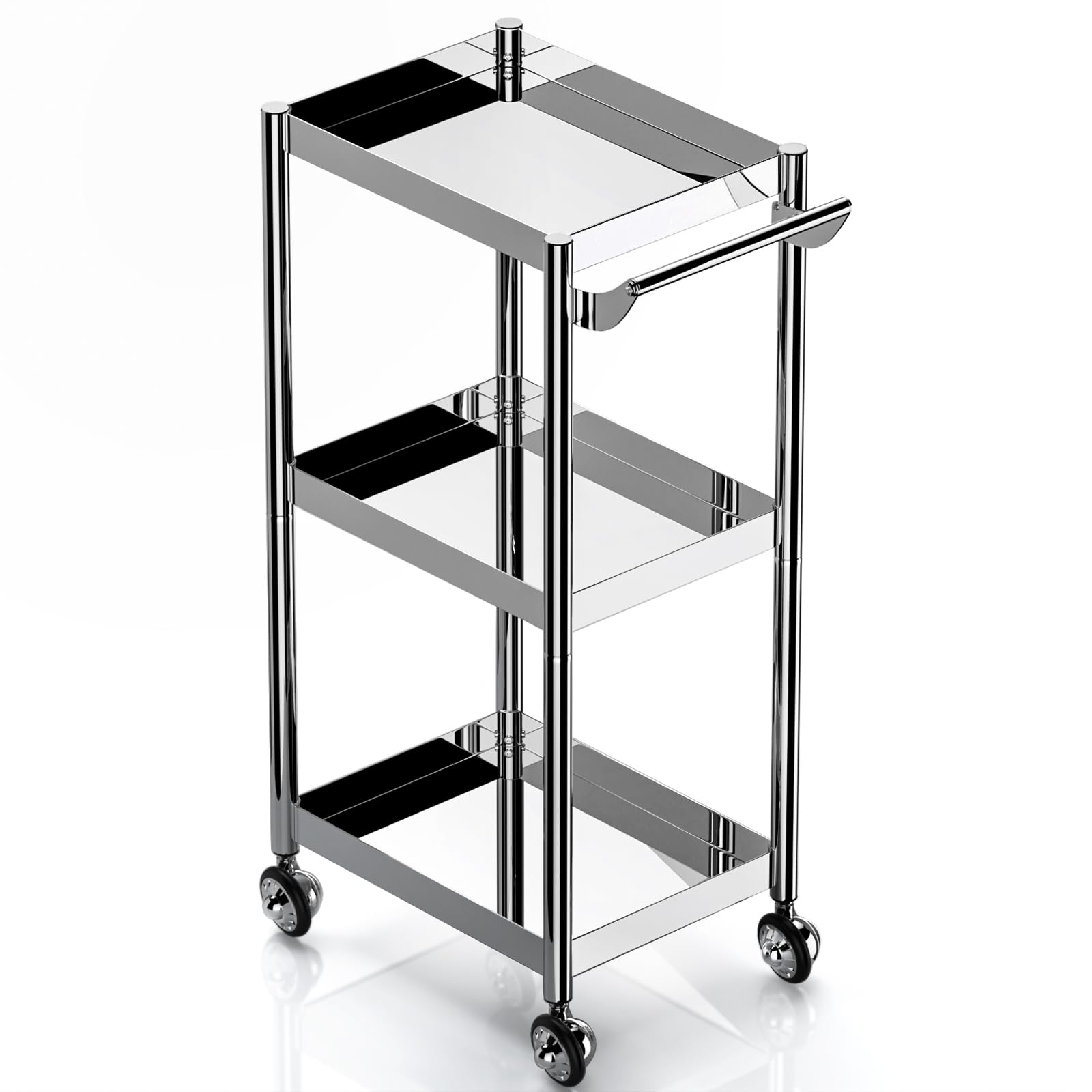 Noverlife 3 Layers Medical Cart, 304 Stainless Steel Utility Rolling Cart, 330lbs, 360 Silent Wheels, Highly-Polish Esthetician Metal Service Cart for Laboratory Clinic Salon