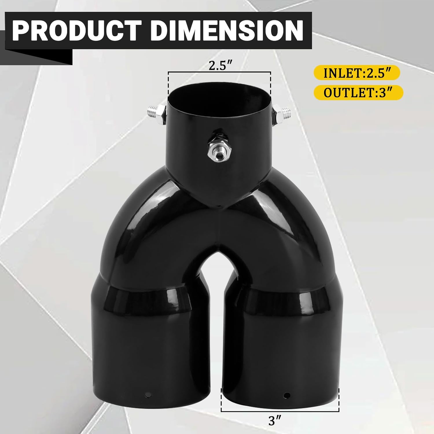 Dual Exhaust Tips with 2.5 inch Inlet 3 inch Outlet, Straight Stainless Steel Exhaust y Pipe for Car Tailpipe Tip- Black