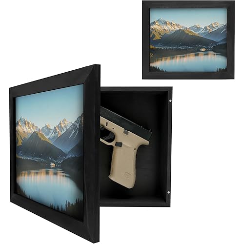 Hidden Gun Storage, Hidden Gun Safe for Pistols with Magnetic Lock, Solid Wooden Picture Frames for Handgun, Hidden Storage Gun Safe Home Furniture, Concealment Furniture Picture Frame Box